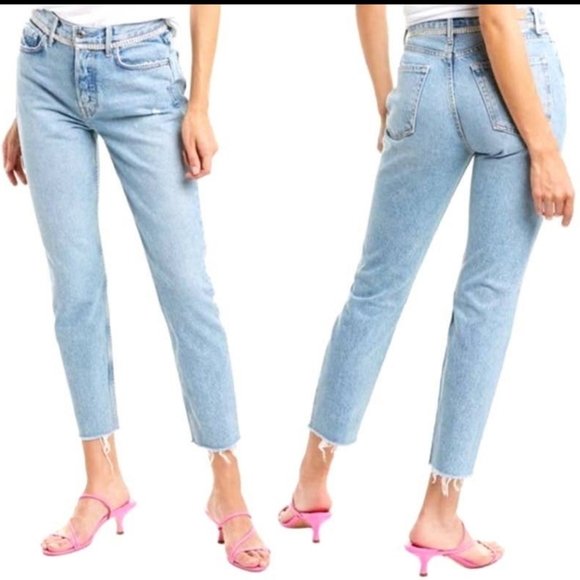 2. GRLFRND KAROLINA CRYSTAL TRIM HIGH WAISTED STRAIGHT JEANS IN KICK IT - Picture 3 of 10